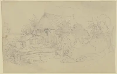 Bauernkate hinter Schlagbaum von Wilhelm Busch