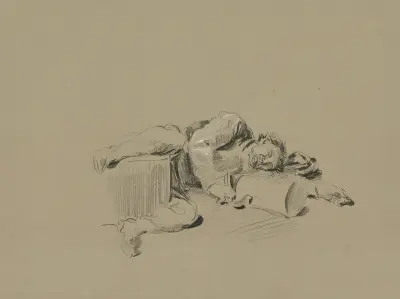 Betrunkener, umgekippt am Boden liegend von Wilhelm Busch