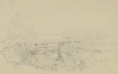 Steinbrücke in weiter Landschaft von Wilhelm Busch