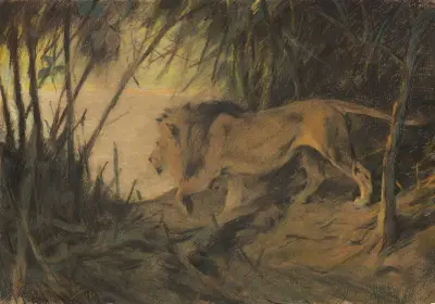 Löwe, zum Flusse ziehend av Wilhelm Kuhnert