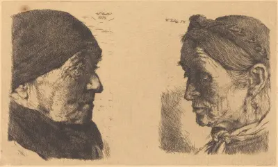Portrait of an Old Peasant Woman, in Profile to the Right, and Peasant Woman with Closed Eyes av Wilhelm Leibl