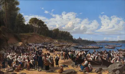 Church-Goers Arriving By Boat At The Parish Church Of Leksand On Siljan Lake, Sweden, Wilhelm Marstrand