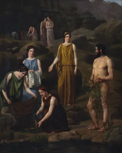 Nausikaa bringer den skibbrudne Odysseus klæder, Wilhelm Marstrand