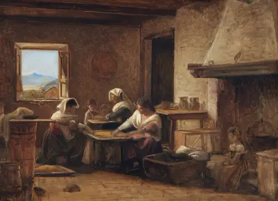 Women Working in the Kitchen of a Farmhouse near Olevano, Italy, Wilhelm Marstrand