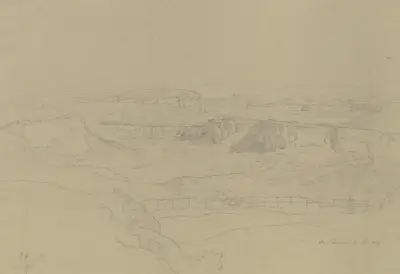 Ausblick über eine Karstlandschaft in der römischen Campagna av Johann Wilhelm Schirmer