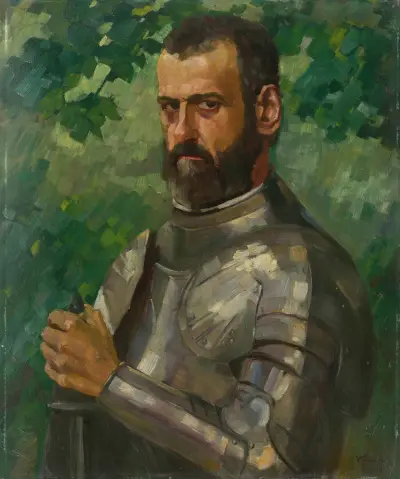 Half-length Portrait of a Man in Armor von Wilhelm Trübner