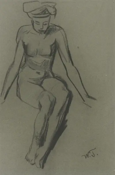 Sitting female nude von Wilhelm Trübner