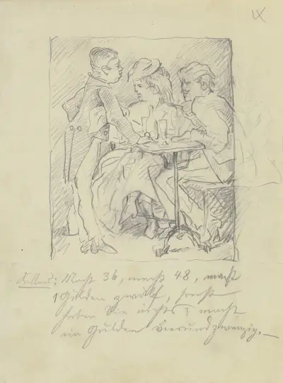 Waiter with two guests von Wilhelm Trübner