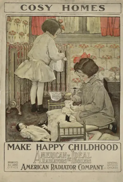 Cosy homes make happy childhood American Radiators & Ideal Boilers av Jessie Willcox Smith