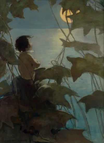 He looked up at the broad yellow moon and thought that she looked at him av Jessie Willcox Smith