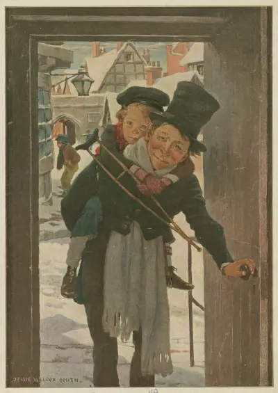 Tiny Tim and Bob Cratchit on Christmas Day av Jessie Willcox Smith