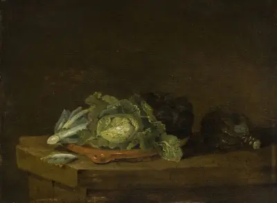 Kohl auf einer Tischplatte von Willem Kalf