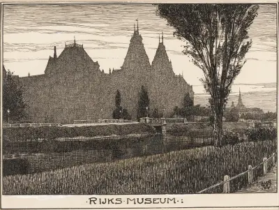 Het Rijksmuseum te Amsterdam, vanaf de Stadhouderskade gezien av Willem Wenckebach