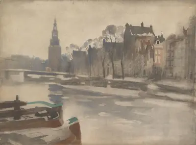 Gezicht over de Oude Schans op de Montelbaanstoren von Willem Witsen