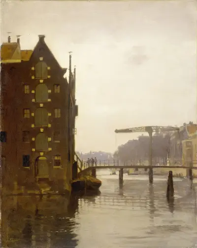 Pakhuizen aan een Amsterdamse gracht op Uilenburg von Willem Witsen