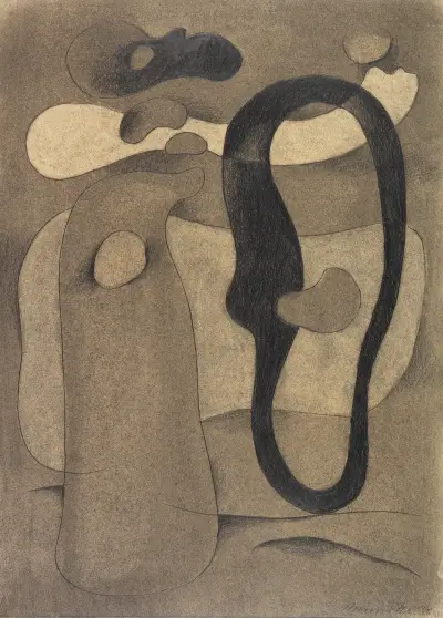 Figur mit dunkler Form av Willi Baumeister