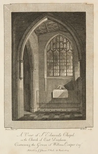 View of St. Edmund’s Chapel in the Church of East Dereham, containing the Grave of William Cowper Esquire av William Blake