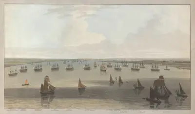 A View of the Firgates Stationed in the Hope under the Command of the Elder Brethren of the Trinity House, William Daniell