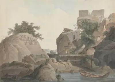 Fakir’s Rock at Sultanganj, on the Ganges River, William Daniell