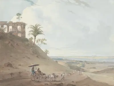 Ruins on Pir Pahar, near Monghy, Bihar, William Daniell