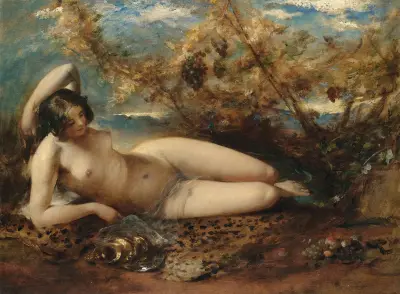A Young Women Reclining On A Fur Rug av William Etty