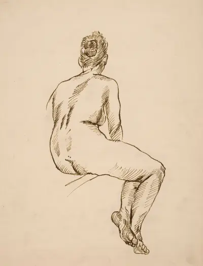 Alastonharjoitelma, istuva nainen, Alfred William Finch