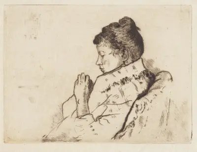 Naaiwerk – Vrouw in profiel, Alfred William Finch