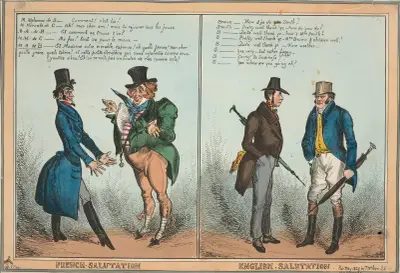 French salutation. English salutation. av William Heath