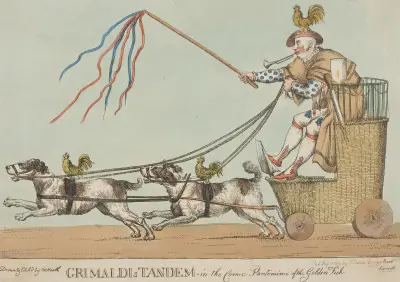 Grimaldi’s Tandem, in the comic pantomime of the golden fish. av William Heath