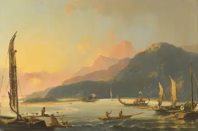 Tahitian War Galleys in Matavai Bay, Tahiti, William Hodges