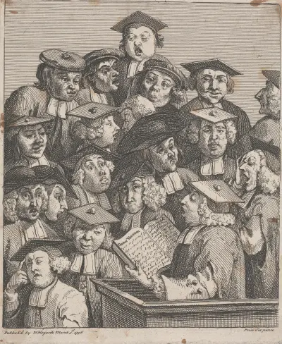 Gelehrte bei einer Vorlesung (Ein Chor von Sängern) von William Hogarth