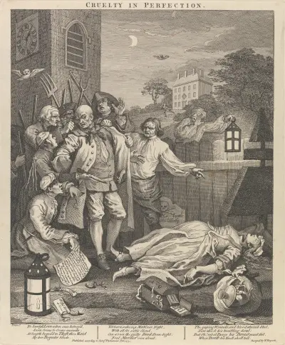 Die vier Stufen der Grausamkeit: Grausamkeit in Vollendung (Der Mörder) von William Hogarth
