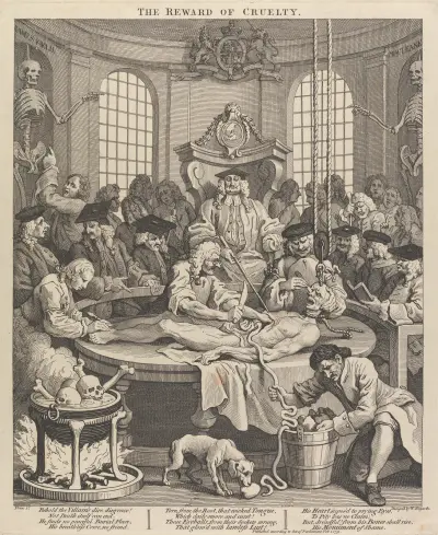 Die vier Stufen der Grausamkeit: Der Lohn der Grausamkeit (Anatomietheater) von William Hogarth