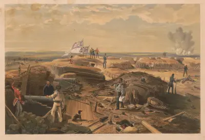 The interior of the Redan taken from its left face, looking towards the salient angle, looking south av William Simpson