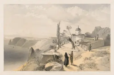 The Monastery of St. George and Cape Fiolente, looking west (1855_1855) av William Simpson