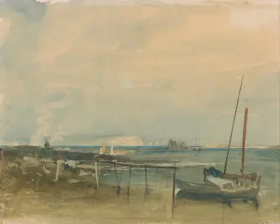 Kustscen med vita klippor och båtar på stranden av Joseph Mallord William Turner