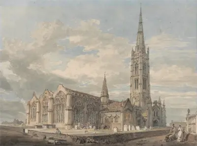 North East View of Grantham Church, Lincolnshire av Joseph Mallord William Turner