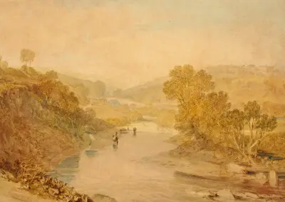 The Valley of the Washburn, Lindley bridge in the distance av Joseph Mallord William Turner