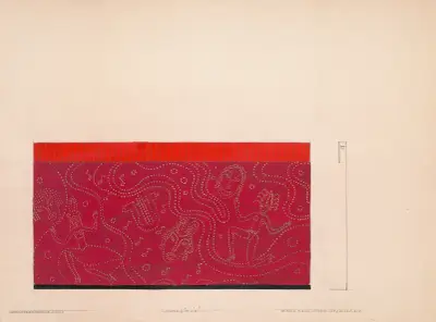 Design for unidentified restaurant, possibly Dunhall’s Restaurant, New York, NY.] [Mural of masks and dancing figures (‘Wall treatment in foyer’) av Winold Reiss