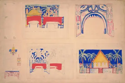 Designs for Alamac Hotel Congo Room, 71st and Broadway, New York, NY.] [Six color studies of interior, furniture, and murals av Winold Reiss