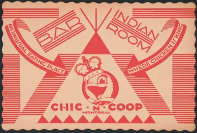 Designs for Indian Room, Chic-n-Coop Restaurant, Montreal, Canada.] [Placemat design with chicken character wearing crown av Winold Reiss