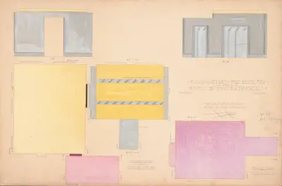 Designs for Modern Hotel Suite, Du Pont Biltmore Hotel, Wilmington, Delaware.] Colour chart for Suite 210 av Winold Reiss
