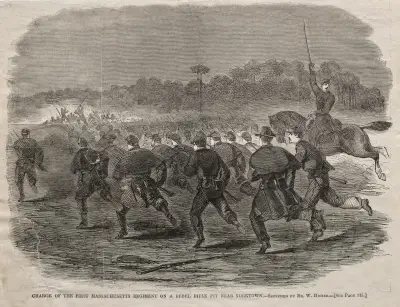 Charge of the First Massachusetts Regiment on a Rebel Rifle Pit near Yorktown av Winslow Homer