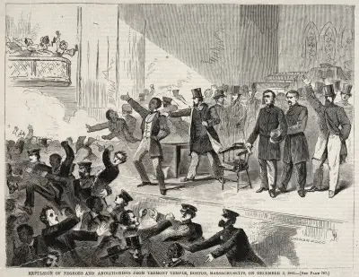 Vyhnání černochů a abolicionistů z Tremont Temple v Bostonu ve státě Massachusetts dne 3. prosince 1860, Winslow Homer