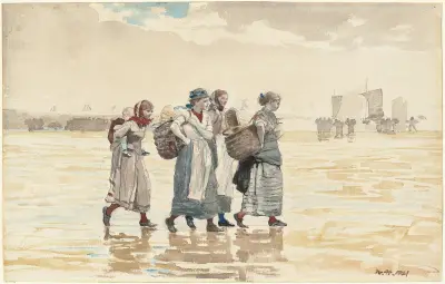 Čtyři rybářky na pláži, Winslow Homer