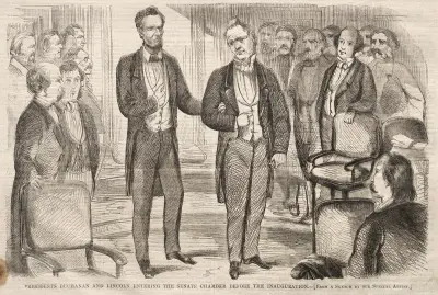 Presidents Buchanan and Lincoln Entering the Senate Chamber before the Inauguration av Winslow Homer