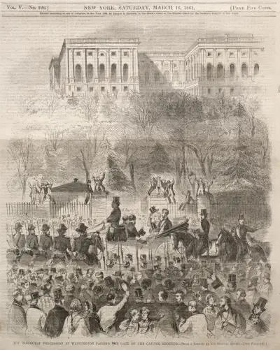 The Inaugural Procession at Washington Passing the Gate of the Capital Grounds av Winslow Homer