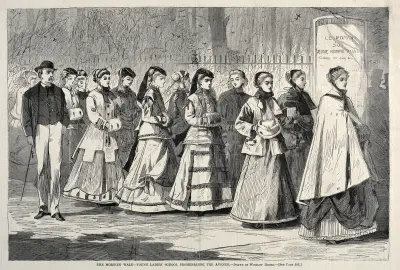Poranny spacer – uczennice żeńskiej szkoły spacerujące aleją, Winslow Homer