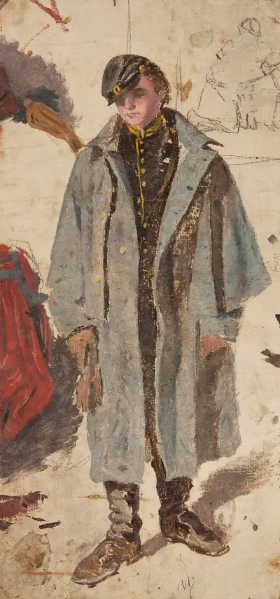 Mladý voják, skica vojáka podávajícího vodu raněnému druhovi, Winslow Homer