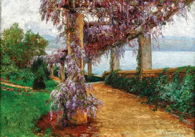 A Wisteria-Covered Pergola in the Garden of Villa Haas in Abbazia av Olga Wisinger-Florian